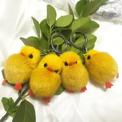 5Pcs Furry Yellow Duck Fluff Soft Chick Keychains Easter Keyring Handbag Jewelry