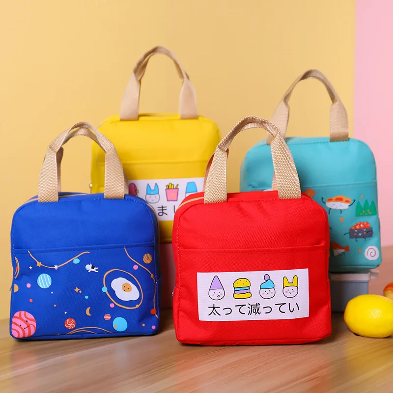 Kids Lunch Bag Cute Canvas Cartoon Insulation Bag Large Aluminum Foil Thickened Waterproof Lunch Bag Cold Insulation Bag Lunch