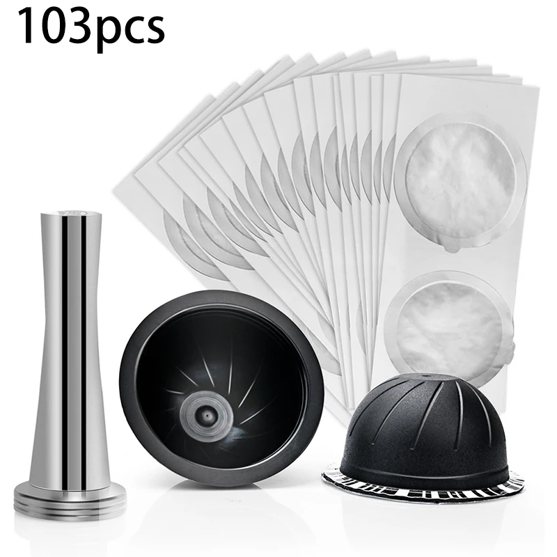 For Nespresso Vertuo Coffee Capsule Cup Self Stick Aluminum Foil Tamper Set For Delonghi ENV135 Reusable ENV150 BNV450WHT1BUC1