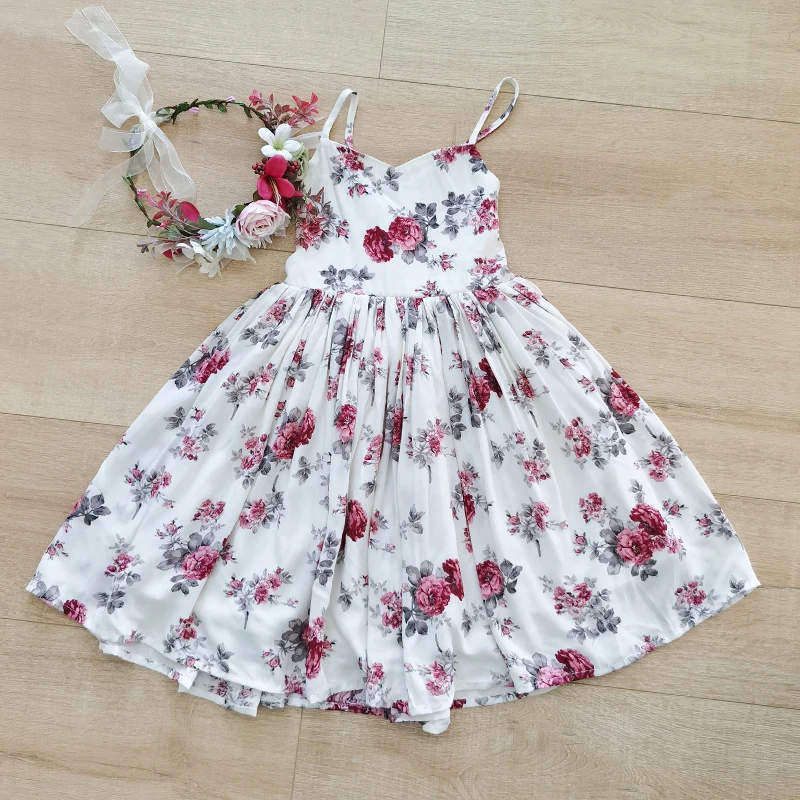 Flofallzique 2020 Girls Dresses Vintage Floral Sweet Beach Seaside Kid Clothes For Christmas Gift Celebration Wedding