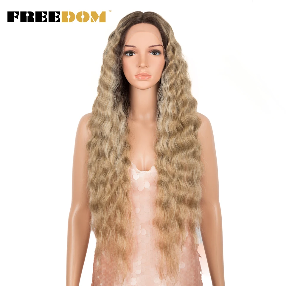 FREIHEIT Synthetische Spitze Perücke Lange Tiefe Wellenförmige Ombre Blonde Hohe Temperatur Perücken Synthetische Perücken Für Schwarze Frauen Cosplay Perücken