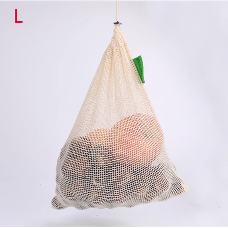 Bolsas reutilizables para frutas y verduras, malla lavable con cordón, gran oferta, 2019