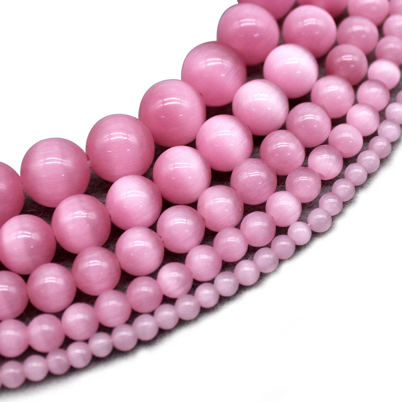 AAA+ Pink Cat Eye Beads Hight Quality Smooth Round Loose Beads For Jewelry Making Opal Stone DIY Bracelet 15inch 4 6 8 10 12mm