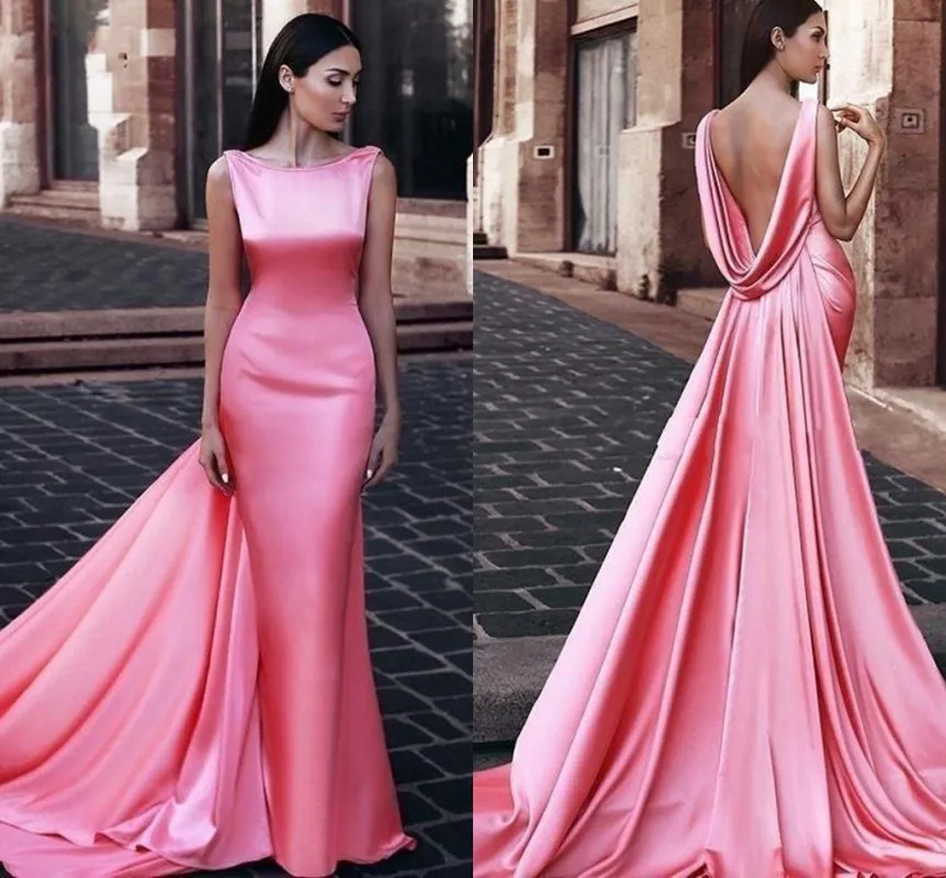 Mermaid Formal Evening Dress  2024 Scoop Backless Middle East Women Prom Gowns with Wraps Watermelon Pink Vestidos De Feast