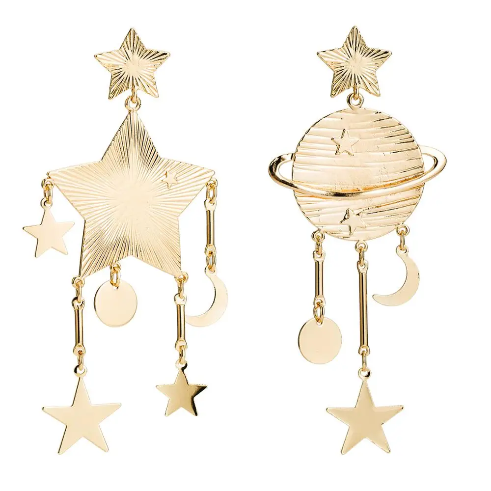 Exaggerated Bohemian Space Universe Star Moon Earrings Hanging Planet Pendientes Brincos Asymmetric Jewelry For Women Girl