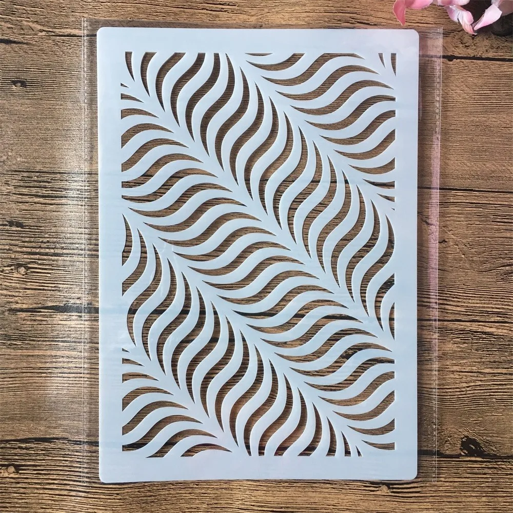 A4 29cm 3D Wavy Texture DIY Layering Stencils Wall Painting Scrapbook Coloring Embossing Album Decorative Template