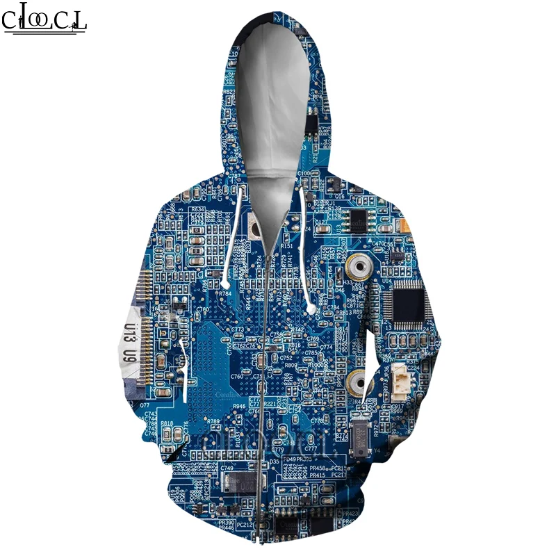 HX Funny Electronic Chip Hoodies Men Women 3D Print Fashion Hip hop Jogging Zip Hoodie Jacket Harajuku All-match Hoody Tops