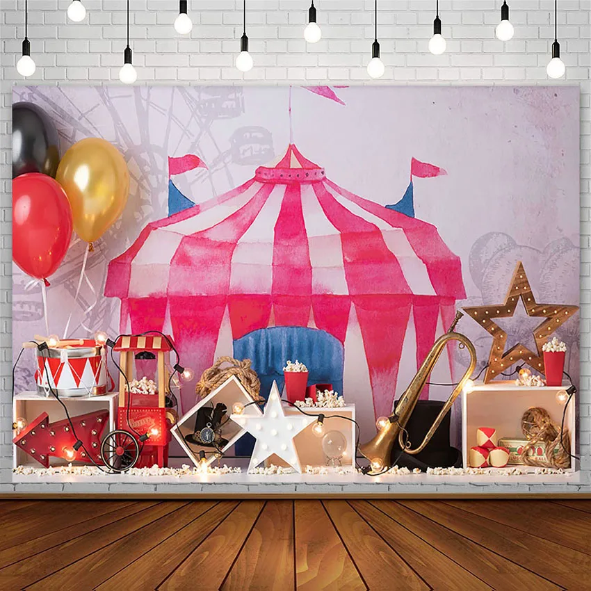 Avezano Circus Party Background Photography Balloons Light Newborn Birthday Portrait Decor Cake Smash Backdrop Photo Studio Prop