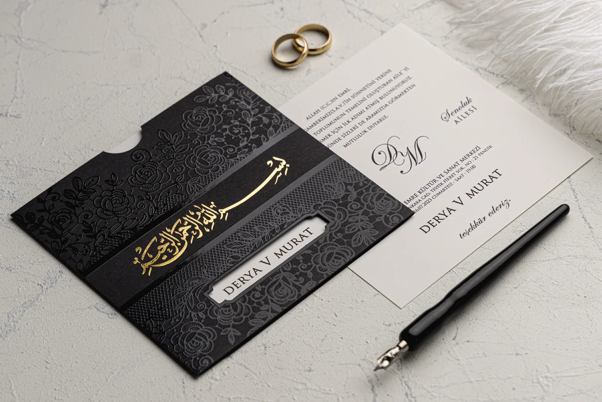 

50 pcs Customizable, Cheap Black Wedding Invitation Card,Baby Shower Cards and Wish Cards, Save the Date ERD9179