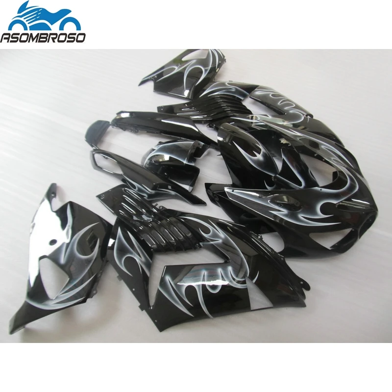 

White Strips Black Injection Mold Boldyworks for Kawasaki Ninja ZX14R fairing kit 2006-2008 fairing set zx14r 06 07 08 GJ42