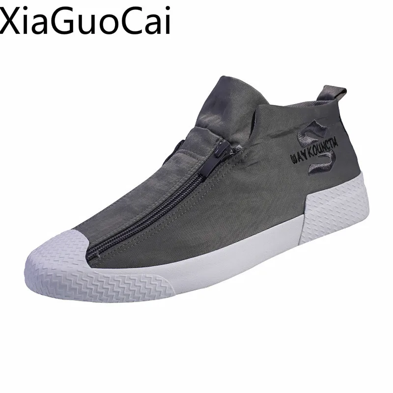 High-top Mens Canvas Shoes Spring and Autumn New Ashion Mens Casual Shoes Cloth Male Youth Zipper Lazy Flat Mens Sneakers