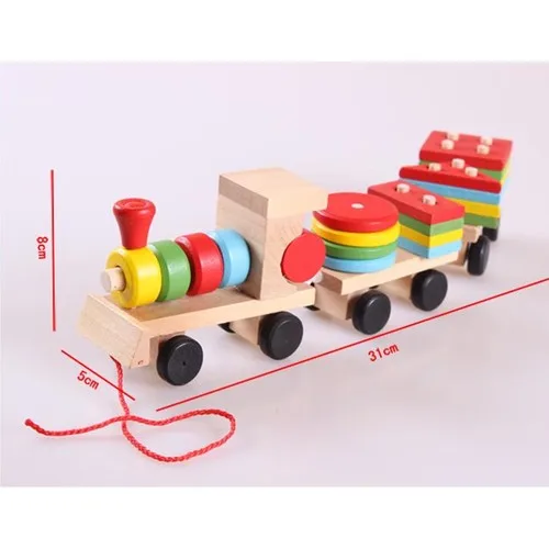 Wooden Toys Three Shape Small Trains / Baby Wooden Toy Educational Geometric Train