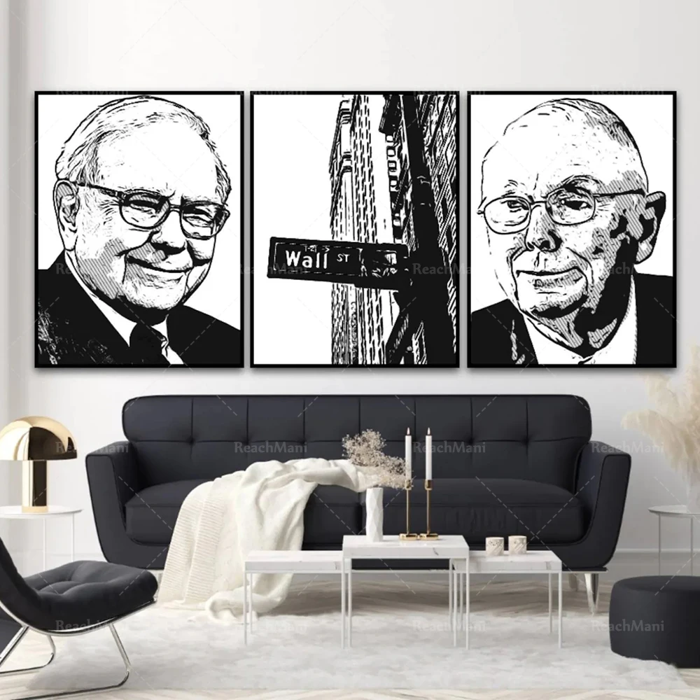 Large and medium-sized Warren Buffett Charlie Munger Stock Exchange Wall Street Trading Investment Currency Finance Canvas Poste