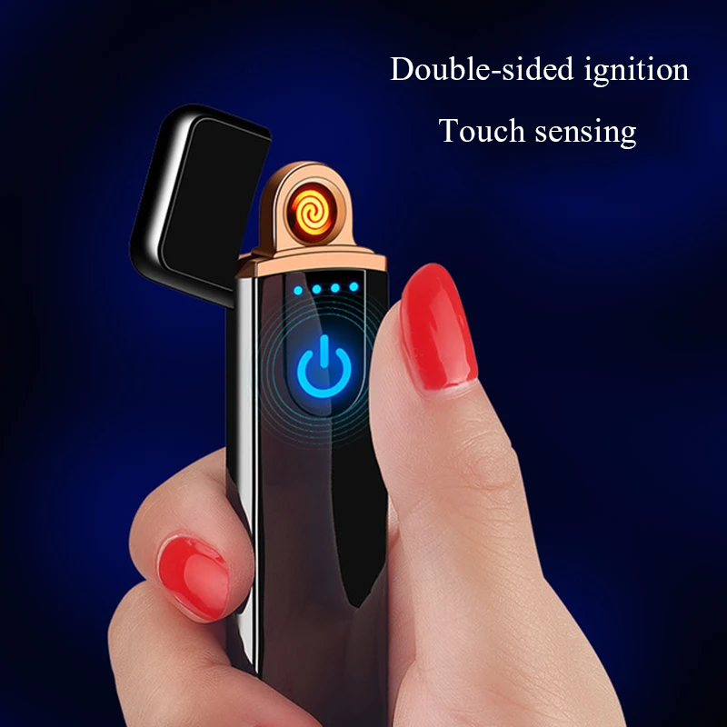 USB Lighter Charging Electric Touch Sensitive Double-side Windproof Lighter Rechargeable Smokeless Lighters Gift For Men