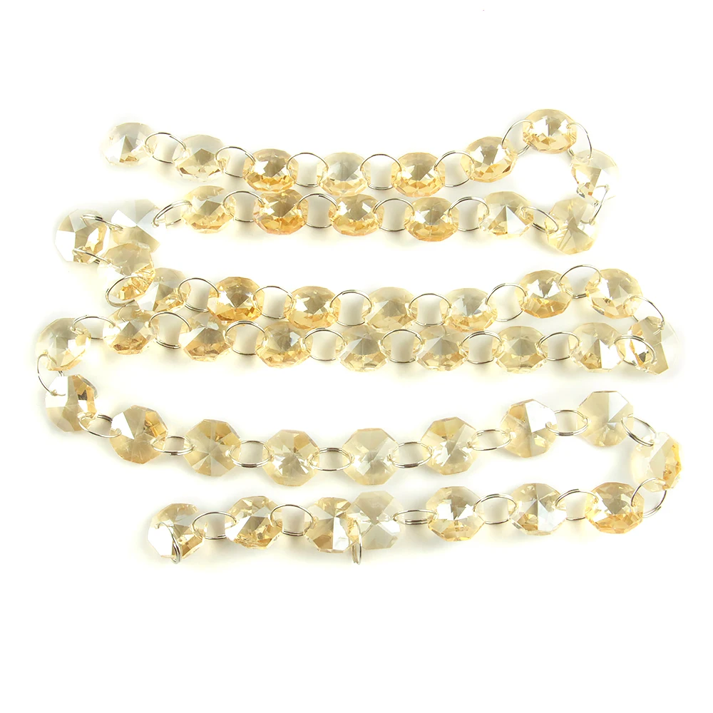 

5m/50m Champagne Crystal 14mm Beads With Rings Glass Strands For Wedding Curtain Garlands Chains Home Decoration