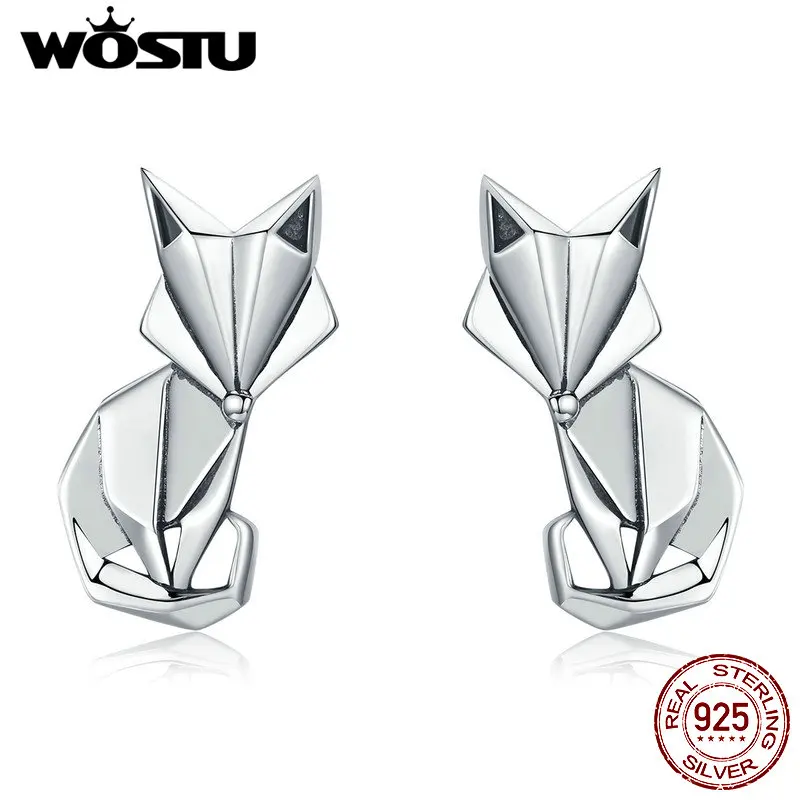 WOSTU Hot Fashion 925 Sterling Silver Folding Fox Stud Earrings For Women Engagement Party Romantic Luxury Jewelry Gift CQE526