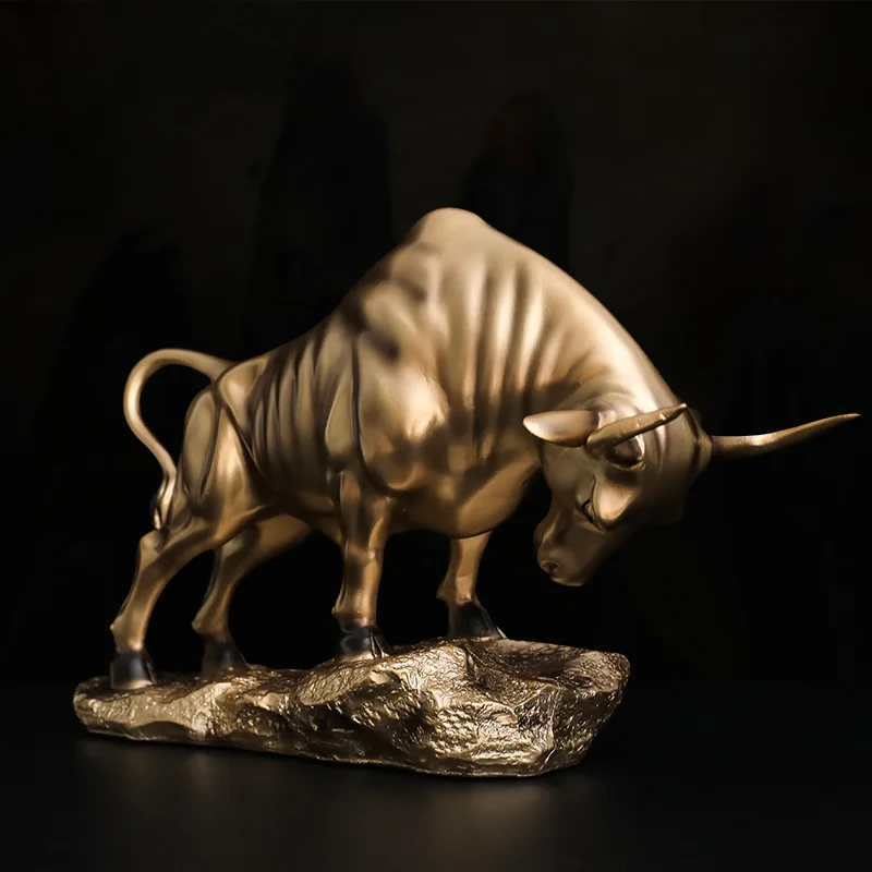 Abstract Resin Gold Fortune Bull Statue Ornaments Crafts Home Decor Business Gifts Living Room Or Bedroom Decoration