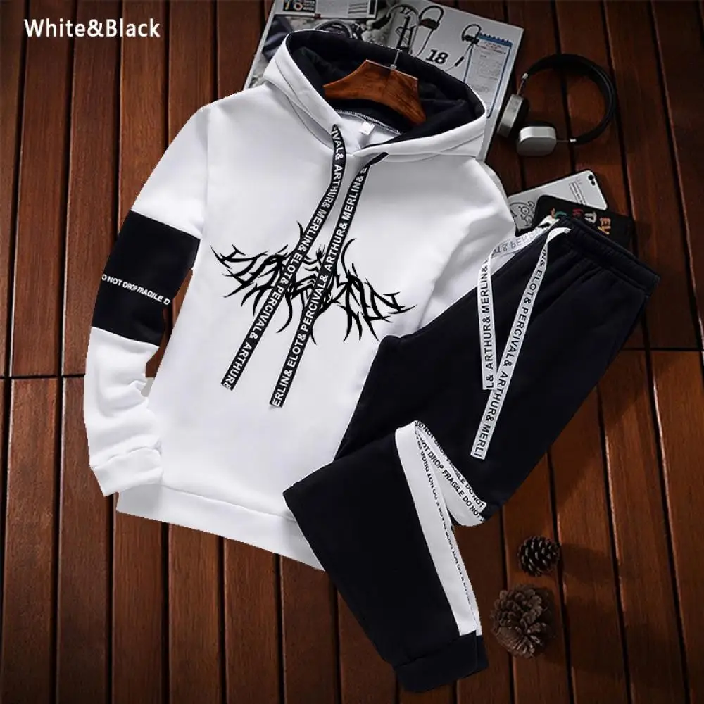 Men\'s Sweatshirt Set Hoodies+Sweatpants Tracksuit 2 Piece Set Outfits Jogger Bottom Suit Male Pullover Winter Streetwear Clothes