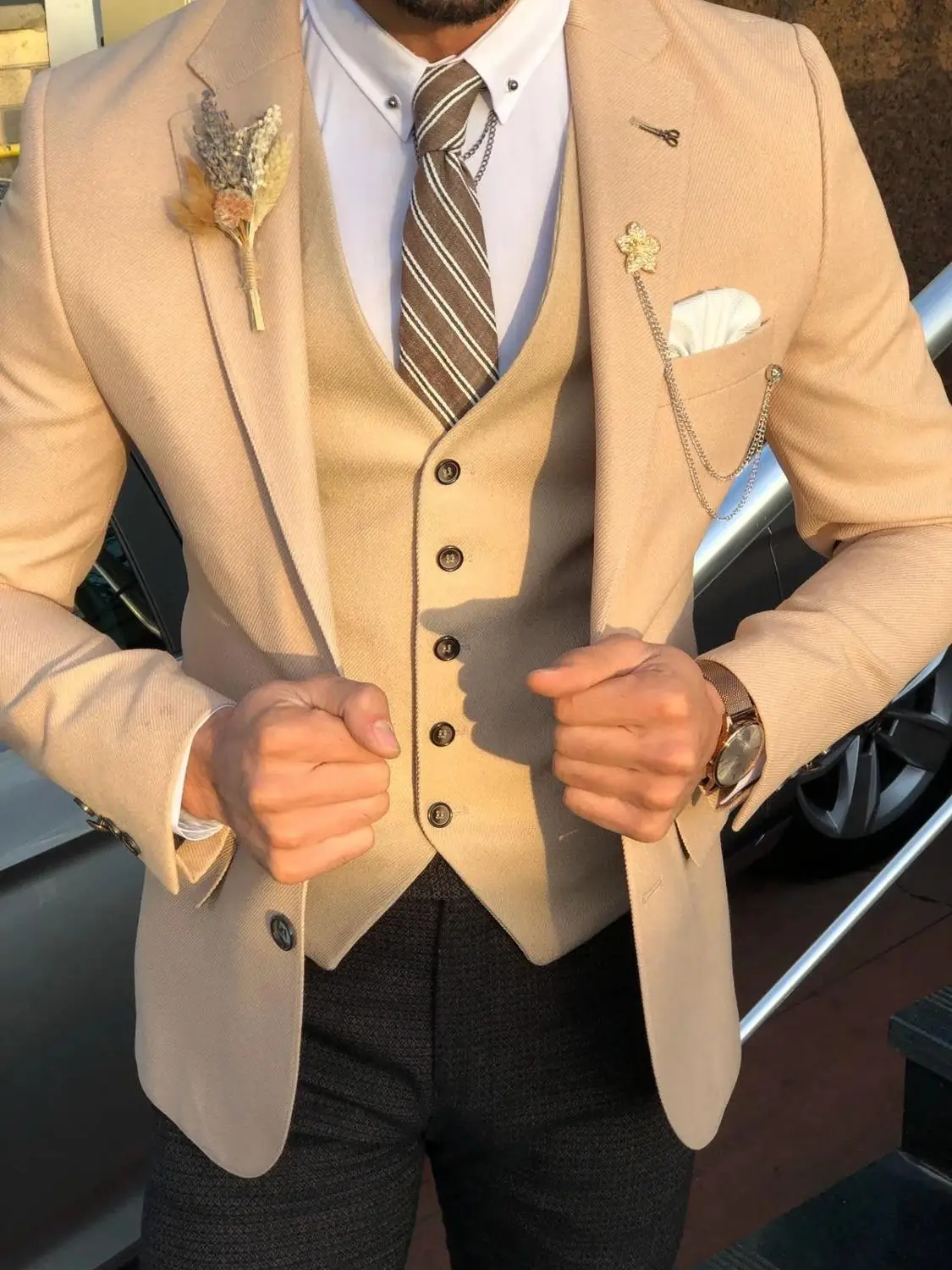 Custom Made Wedding Tuxedos 2020 Vintage Fit Formal Best Man Suits Groom Wear Men's Tweed 3 Piece Suits (Jacket+Pants+vest)