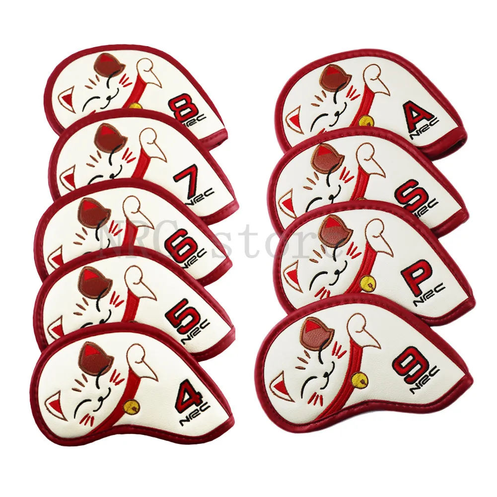 NRC Golf Iron Headcovers 9pcs (4,5,6,7,8,9,P,S,A)  Lucky cat Golf club Iron Head Covers  Cartoon Animal