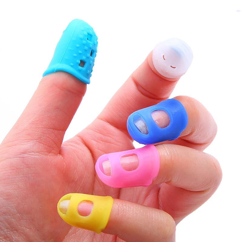5Pcs Colorful Silicone Thimbles Hollowed Out Breathable Playing Guitar Protective Finger Sleeve DIY Crafts Sewing Tool Supplies