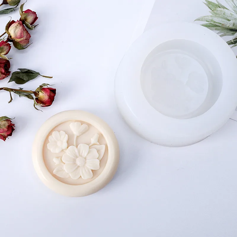 Round Soap Mold with Flower Pattern Very Flexible Silicone Mold for Handmade DIY Soap Making Candle Making Resin Crafts Mould