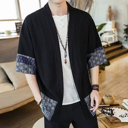 Japanese Kimono Men Cardigan Streetwear Yukata Male Shirt Haori Mens Kimono Shirt Traditional Japanese Samurai Clothing 4XL 5XL