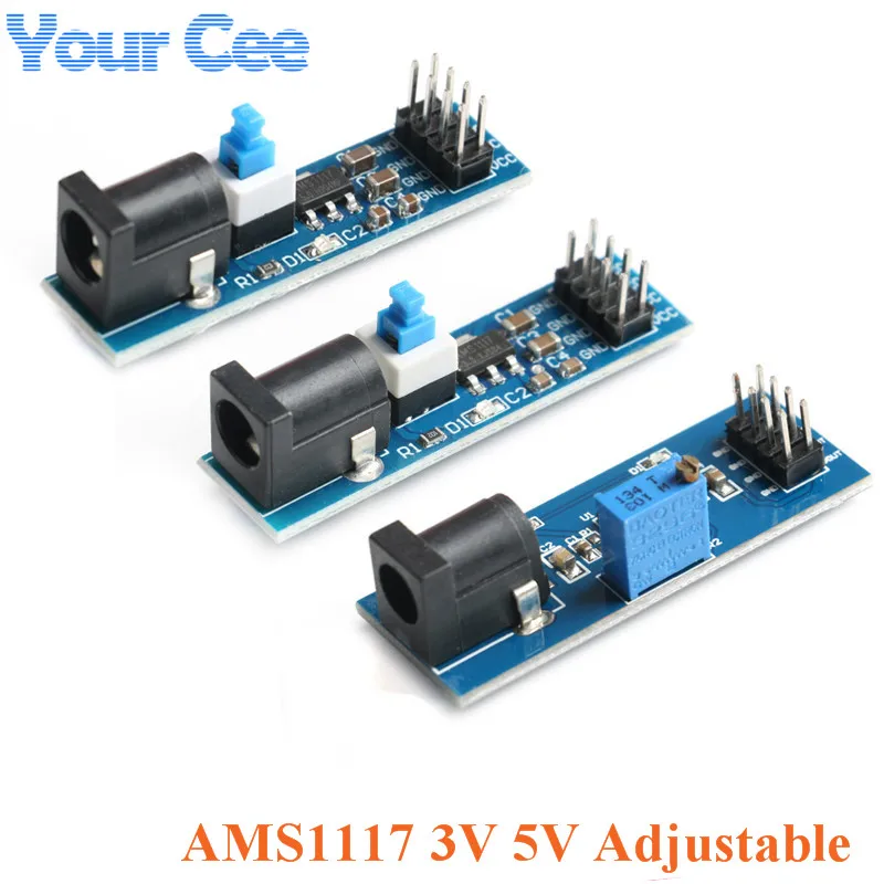 AMS1117 3V 5V ADJ Adjustable Step Down Buck Module 3.3V 5V Power Voltage Regulator Board with DC Jack Switch