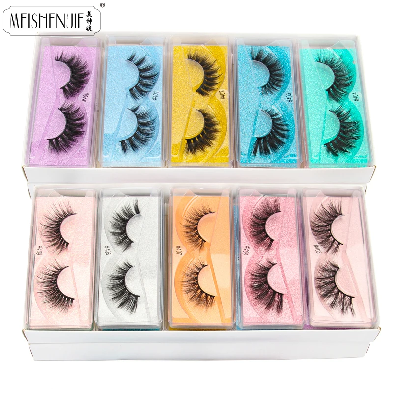 MEISHENJIE Wholesale 10 Pairs False Eyelashes Wispy 3D Faux Lashes Dramatic Soft Reusable Fake Eyelashes Bulk mink Lashes Tools