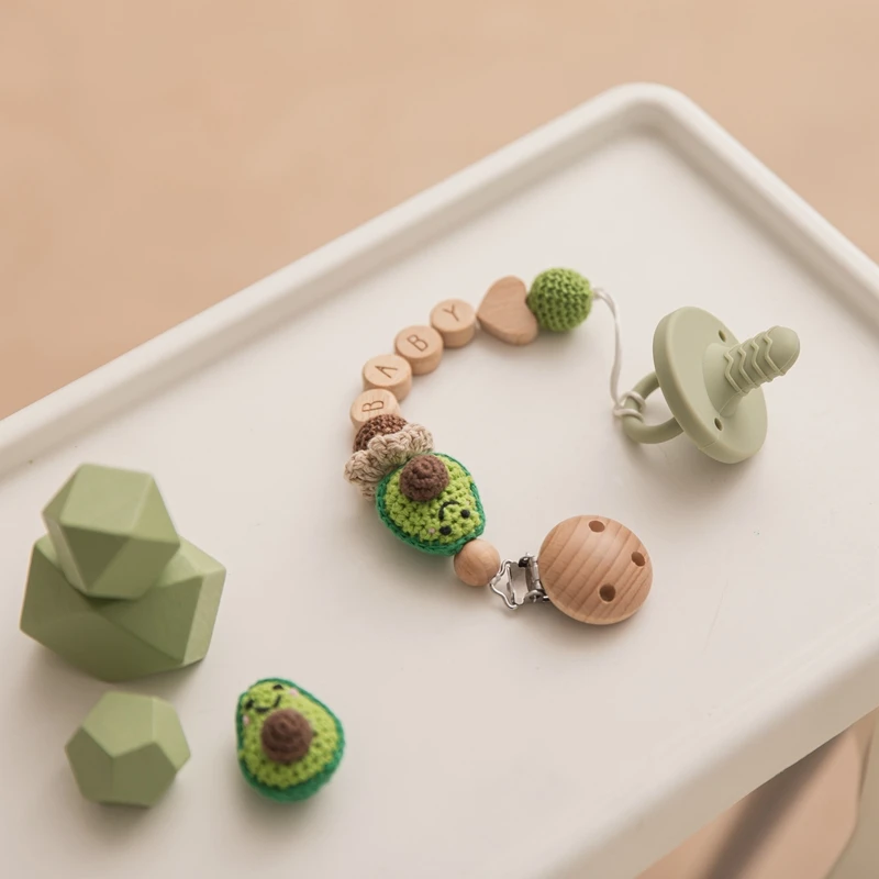 1pc Baby Schnuller Kette Avocado Cartoons Häkeln Tier Silikon Perlen Nippel Halter Beißring Baby Zahnen Spielzeug Für Baby Geschenke