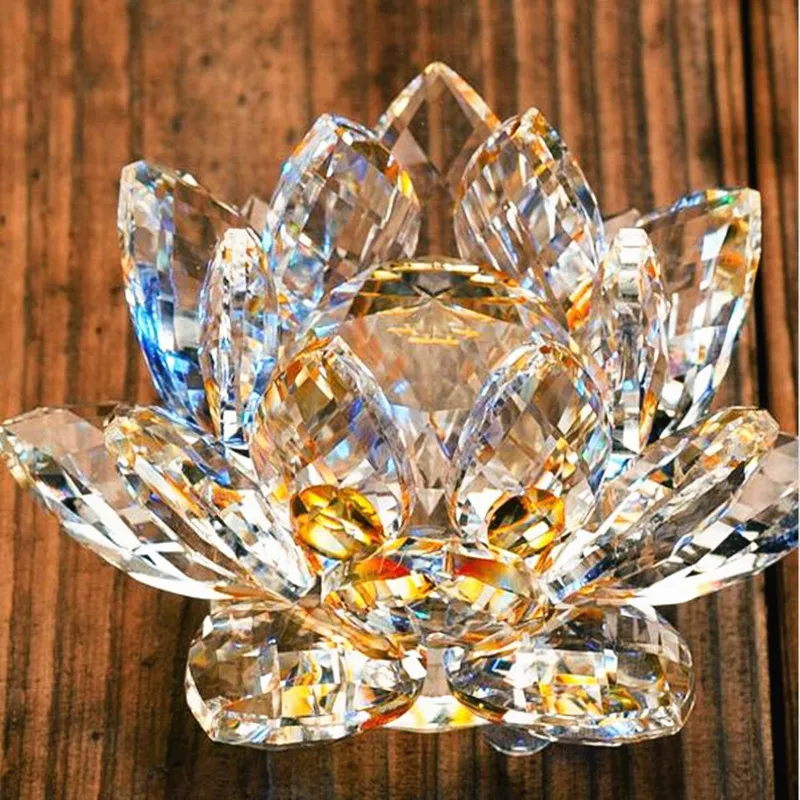 

Hot Selling Beautiful 140MM K9 Crystal Gold Lotus Flower Glass Crystal Home Decoration/ Buddhist ornament/ Crystal Paperweight