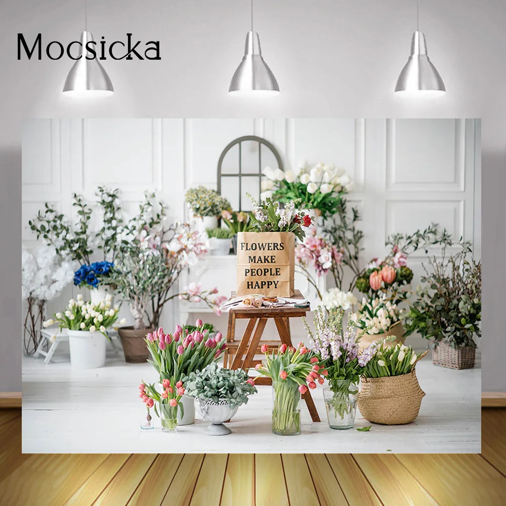 Spring Flowers Market Photography Background Floral Birthday Cake Smash Decorations Backdrop Potted Plants Portrait Photo Shoot