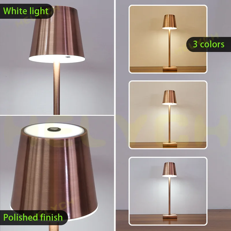 Modern 3 Color LED Touch Dimming Rechargeable Night Light USB Charging Cordless Desk Light Hotel Bar Bedroom Bedside Table Lamp