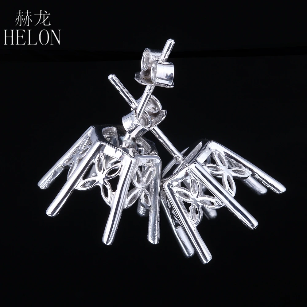 HELON Women Trendy Engagement Earring Sterling Silver 925 Semi Mount Fine Jewelry Wedding Stud Earring Setting Fit Round 10-11mm