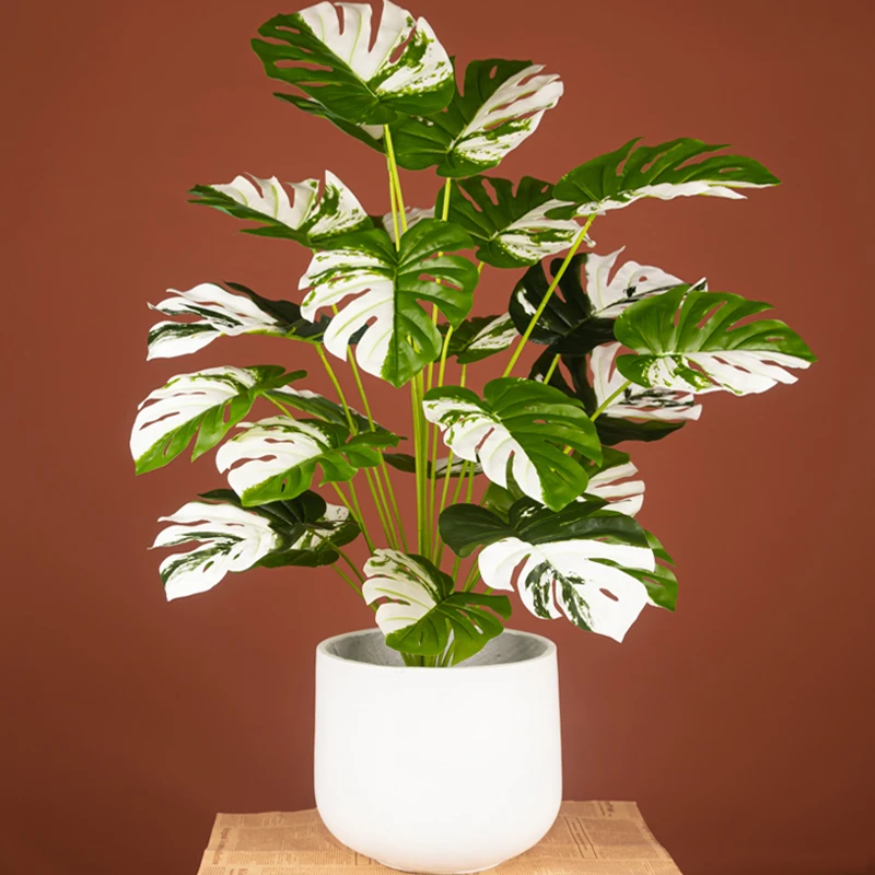 75cm 24 Forks Large Artificial Tropical Plant Fake Banyan Tree Branch plastic Green Monstera Leaves for Home Garden Decoration