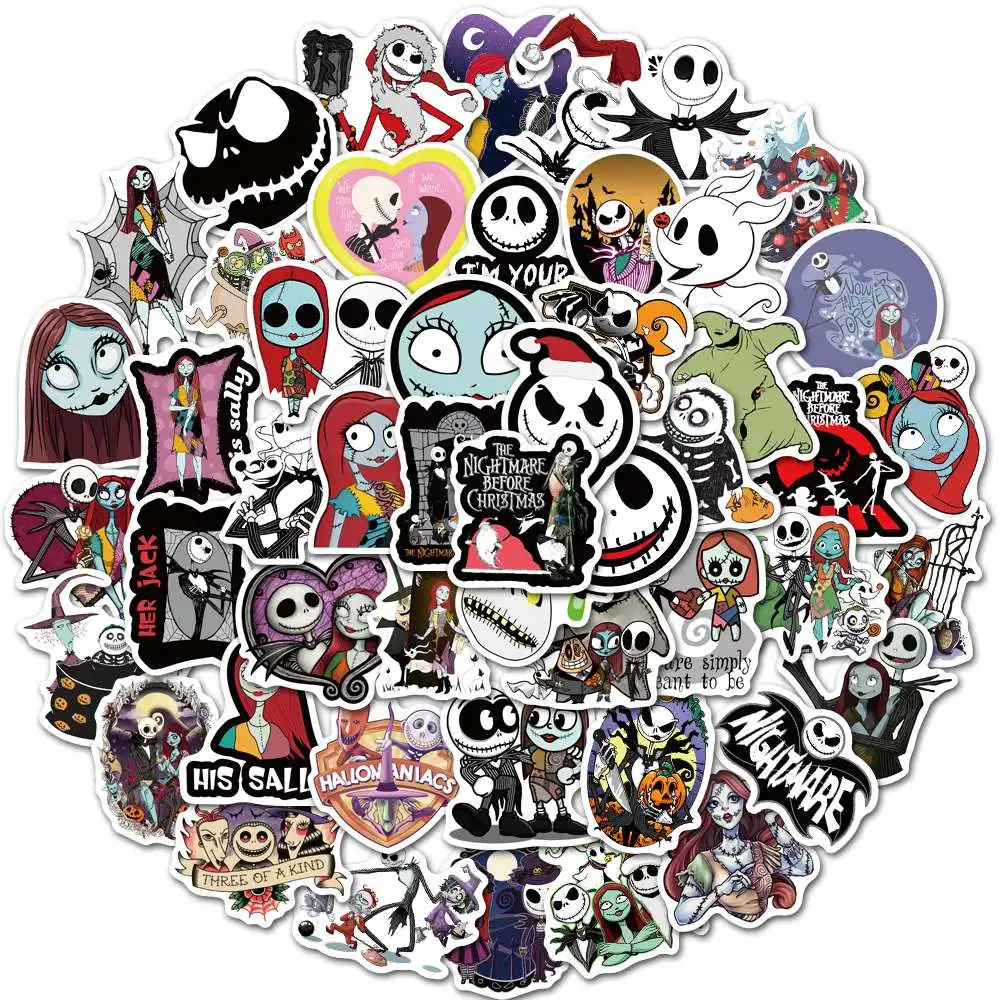 50Pcs New Nightmare Before Christmas Stickers Halloween Theme Waterproof Stickers for Laptop Skateboard Phone Luggage