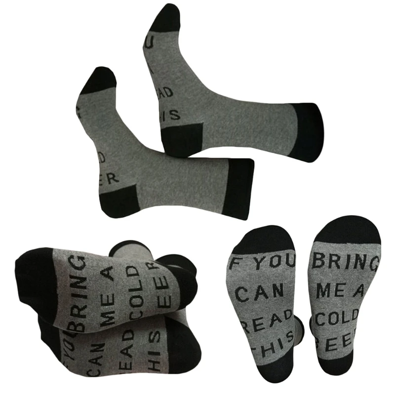 Calcetines de algodón con estampado divertido para hombre y mujer, calcetín con letras en inglés, francés, negro, gris