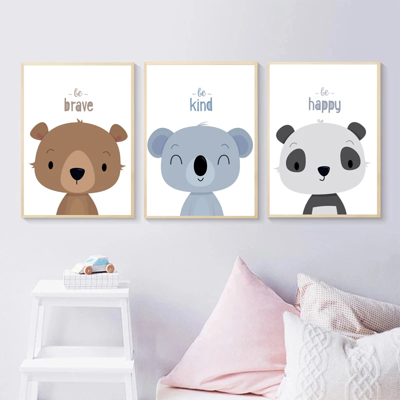 Cute Cartoon Animal Bear Panda Wall Art Canvas Painting Nursery Posters And Prints Wall Pictures Baby Kids Room Décor