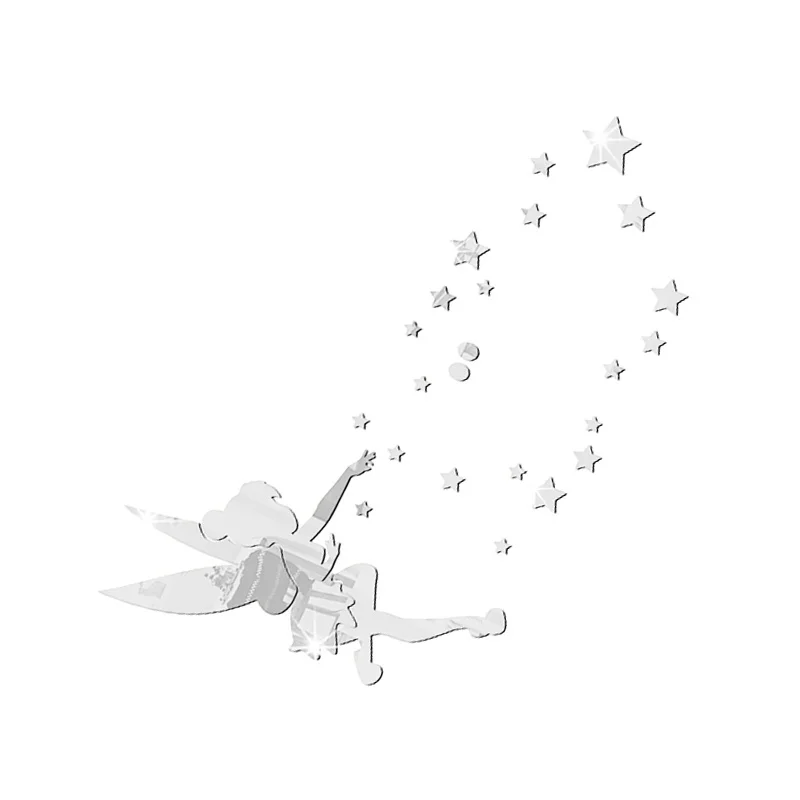 Fairy Wall Mirror Acrylic Mirrored Decorative Tinker Bell Wall Stickers Living Room Bedroom 3D Mirror Wall Sticker Home Decor