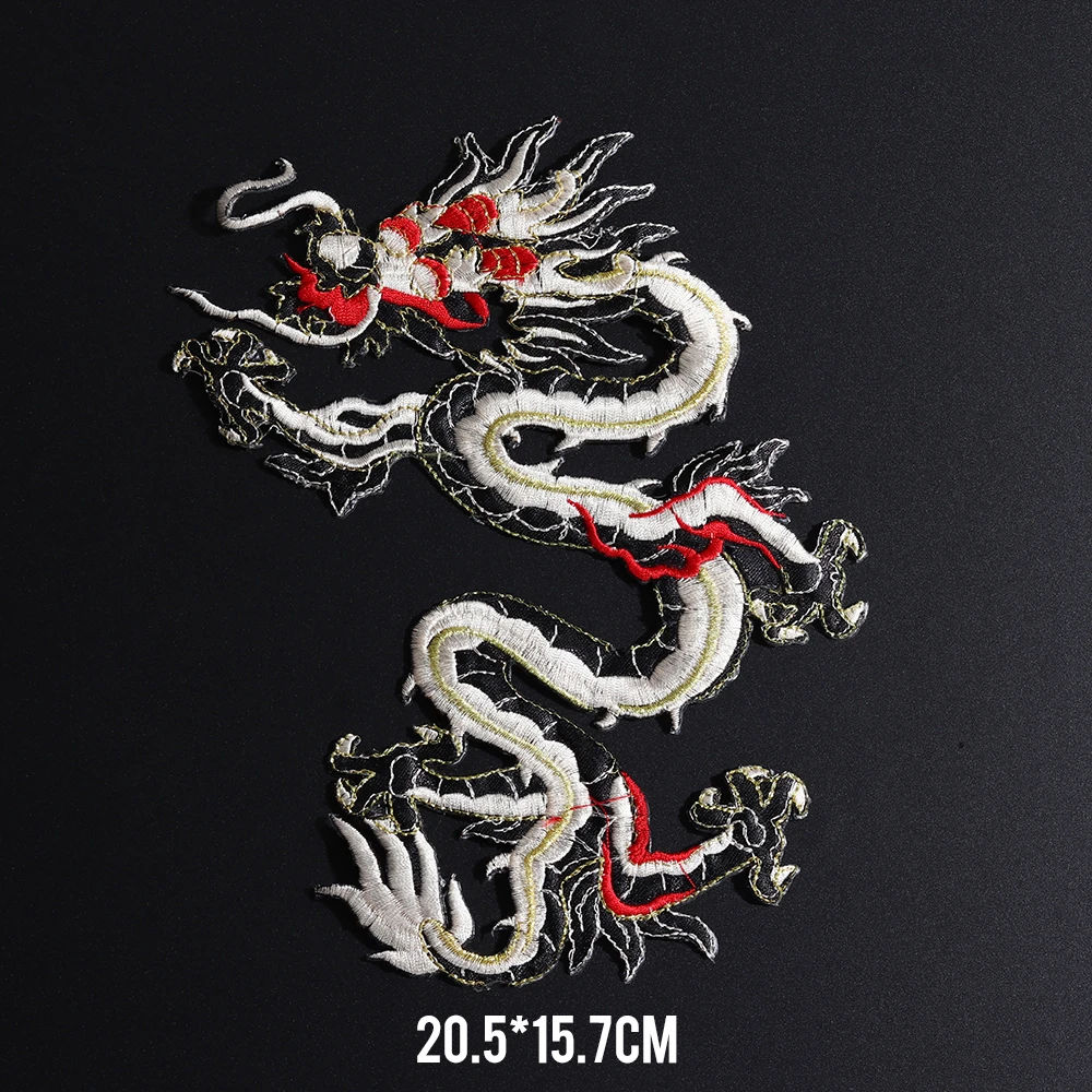 Large Chinese Dragon Black Embroidered Patches Chinese Style Decorative Accessories Sew Supplies On Clothing