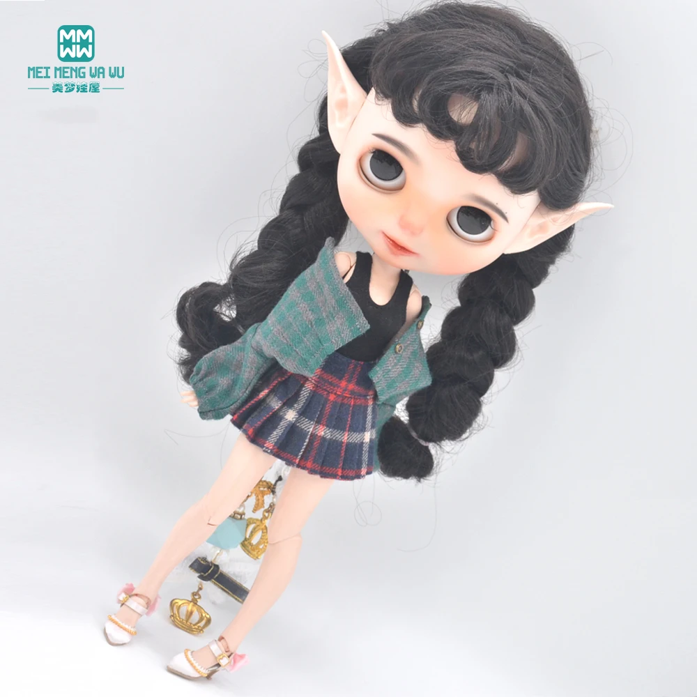 Clothes for Doll Fits Blyth Azone OB22 OB24 Doll Fashion Woolen Jacket Plaid Top Blue, Green, Black, Gray