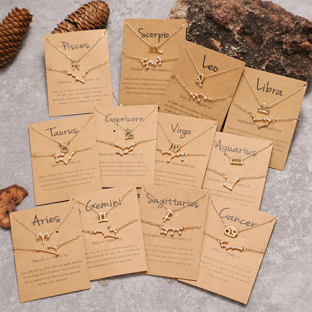 KINFOLK 2Pcs/Set Cardboard Star Zodiac Sign Pendant 12 Constellation Charm Necklace Aries Cancer Leo Scorpio Necklace Jewelry