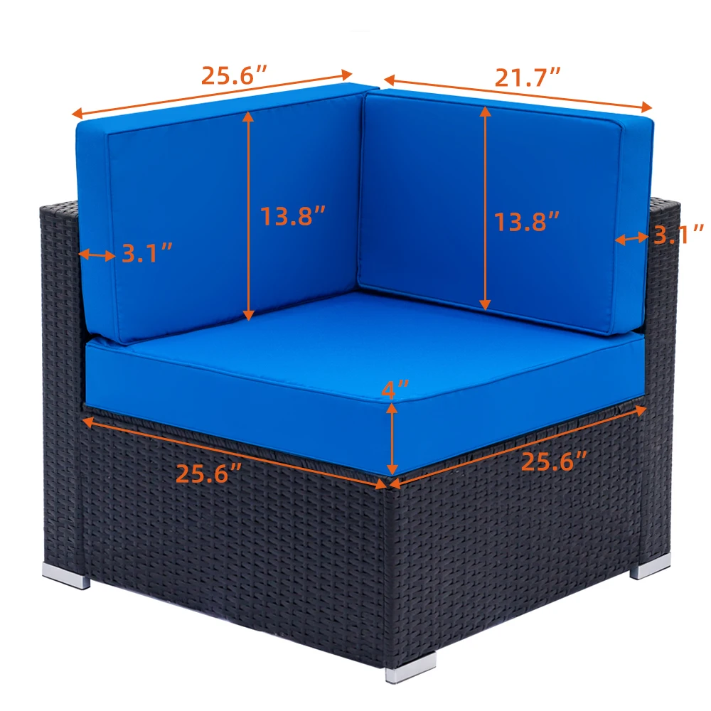 Fully Equipped Weaving Rattan Sofa Set with 2pcs Corner Sofas & 2pcs Single Sofas Black