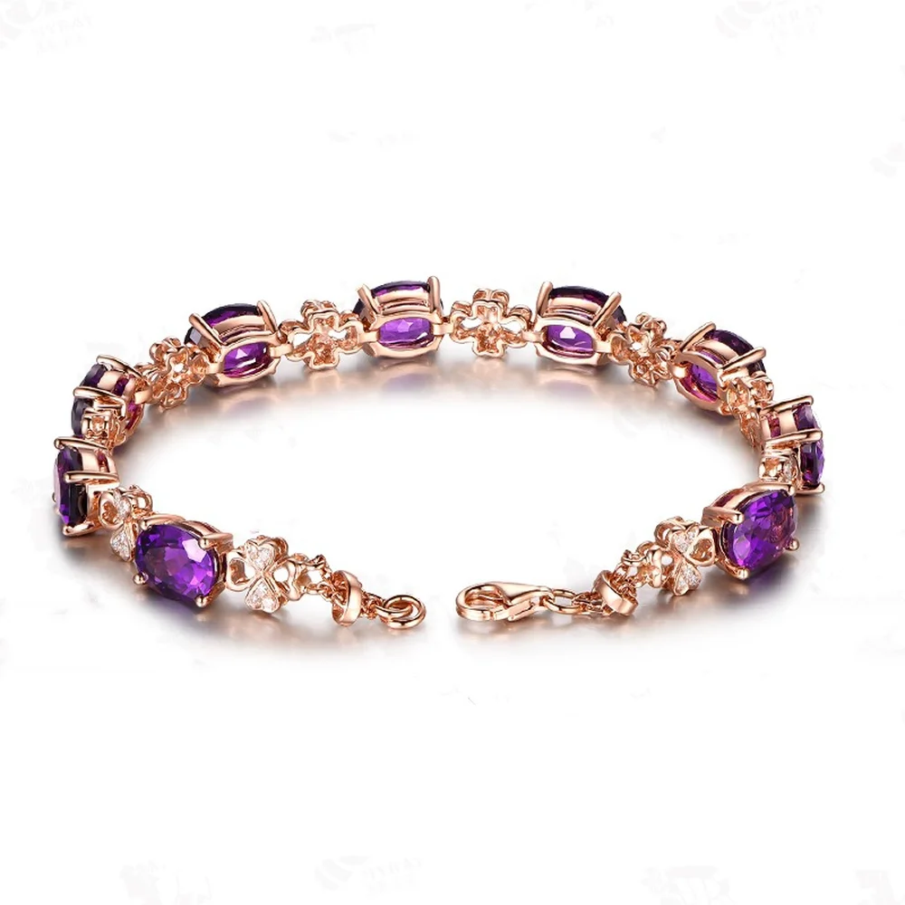 Natural Amethyst Gemstone Bracelet 18K Rose Gold Jewelry Pulseras De Feminina Bizuteria Bracelet for Women Bracelet Box Girls