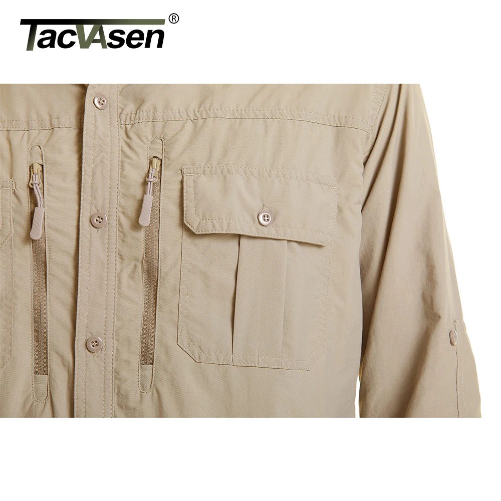 TACVASEN With 2 Chest Zipper Pockets Tactical Shirt Men\'s Quick Drying Skin Protective Long Sleeve Shirt Team Work Tops Outdoor