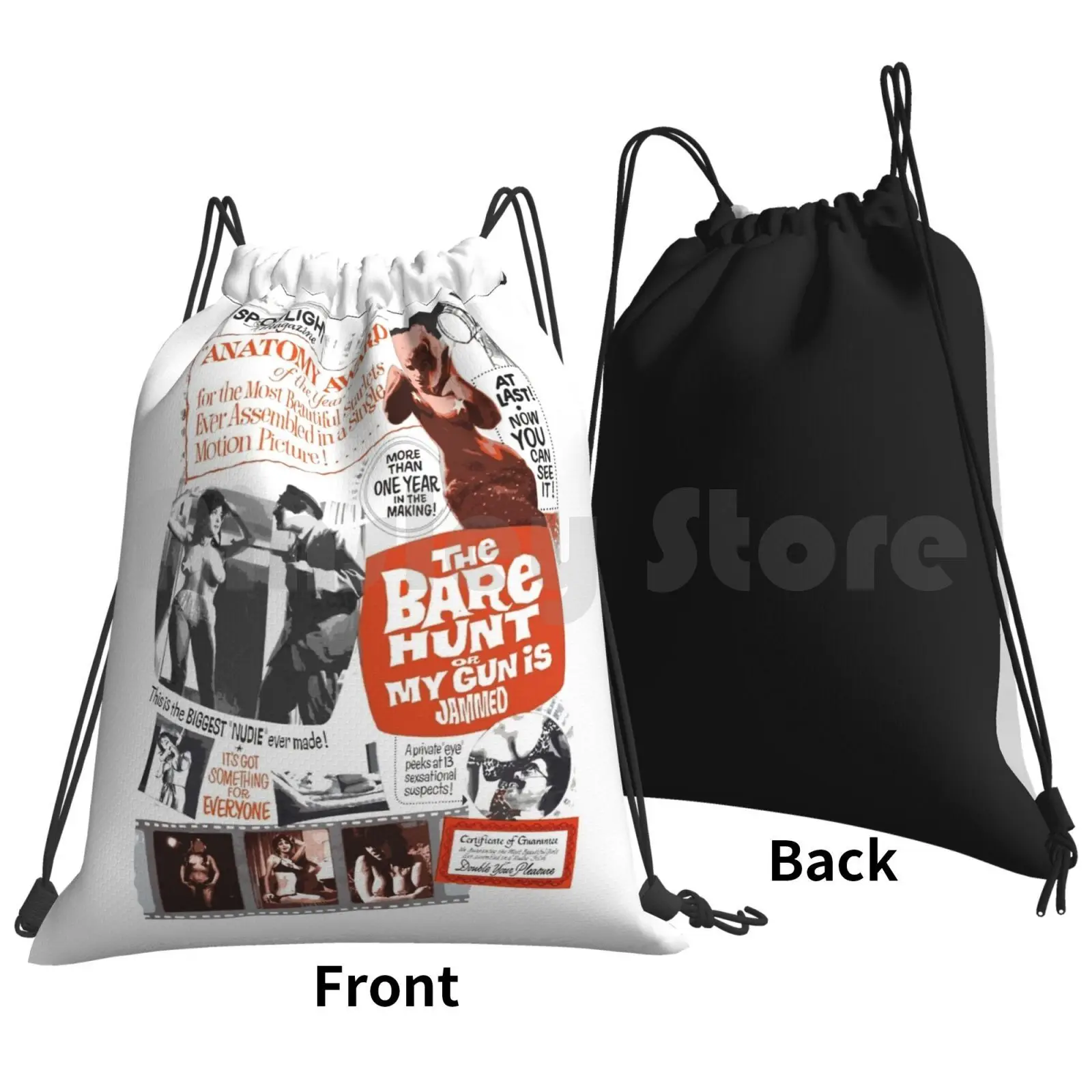 The Bare Hunt Backpack Drawstring Bags Gym Bag Waterproof Vintage Retro Vintage Movies Retro Movies Exploitation