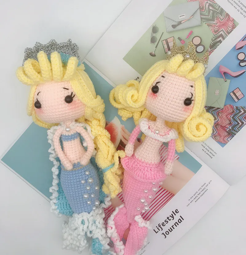 Knitting Dolls Hand woven Mermaid Princess Dolls Crochet Yarn Soft Cotton Toys  Handmade Knitted Toy finished Knit Fabric Toy