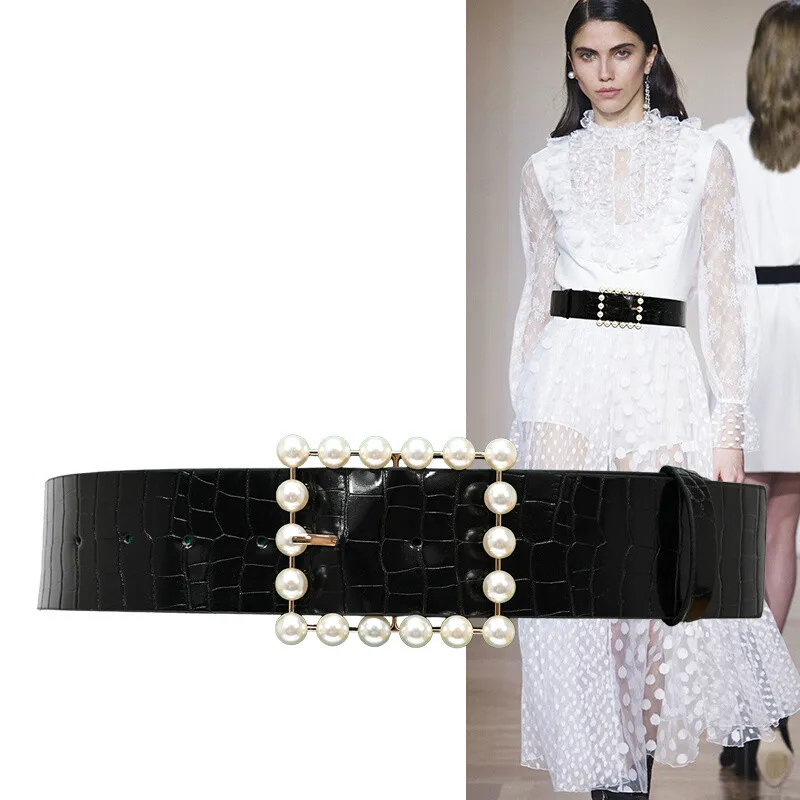 

H3479 Women Waist Belt Female Casual Pearl Decoration Waistband High Quality Fashion 4.5cm Width Luxury Cummerbunds Accessories