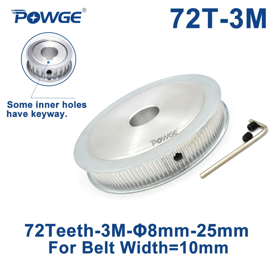 

POWGE 72 Teeth HTD 3M Synchronous Pulley Bore 8/10/12/14/15/16/17/19/20/25mm for Width 10mm HTD3M Timing belt pulley 72T 72Teeth