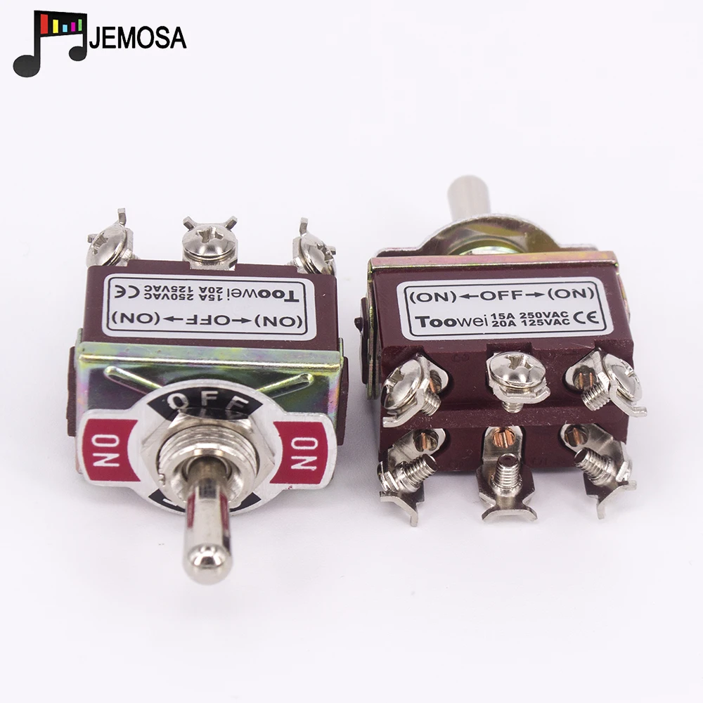 1PC Toowei 6pins momentary toggle switch (ON)-OFF-(ON) 15A 250V/ 20A 125V SPST/ Assembly hole 12mm Screw contact AC Power Switch